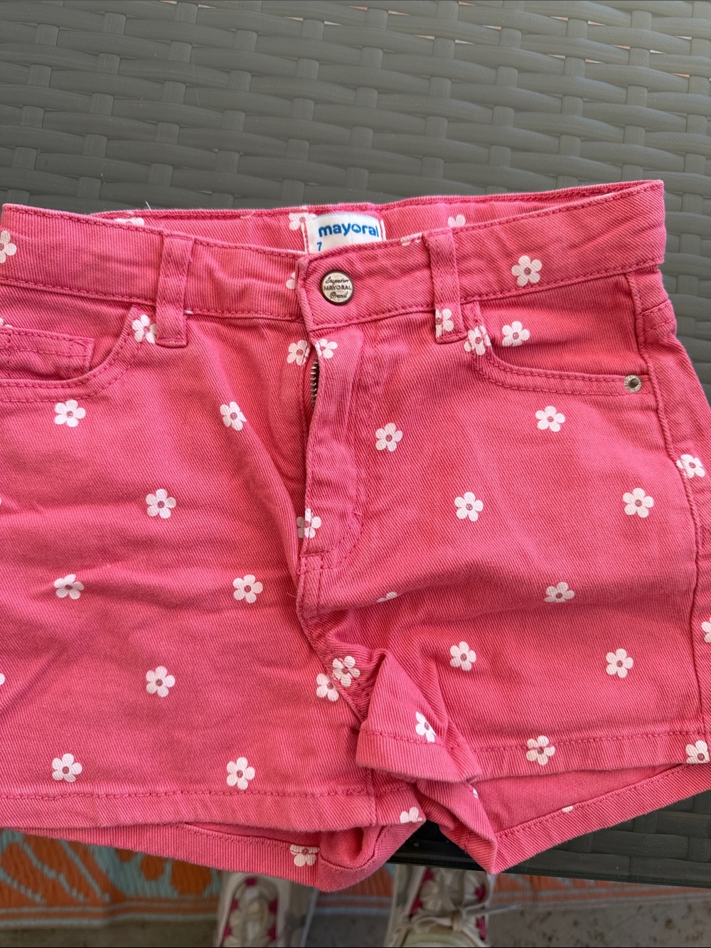 Mayoral Pink Daisy Denim Shorts